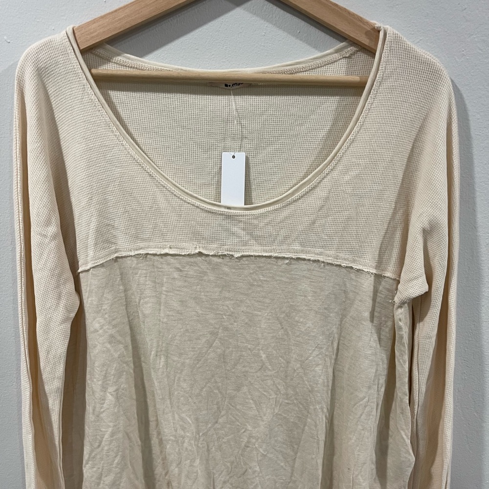 NWT LAmade Long Sleeve Beige Waffle Knit Top Sz Small - Picture 2 of 7